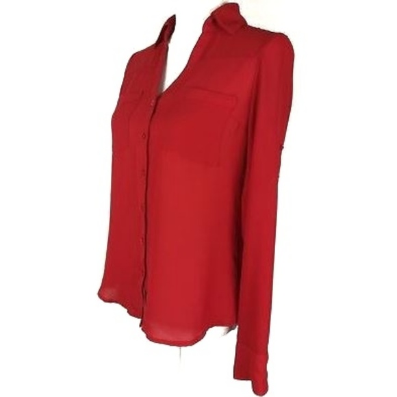 * Express women's xs button down red long sleeve - Picture 4 of 8